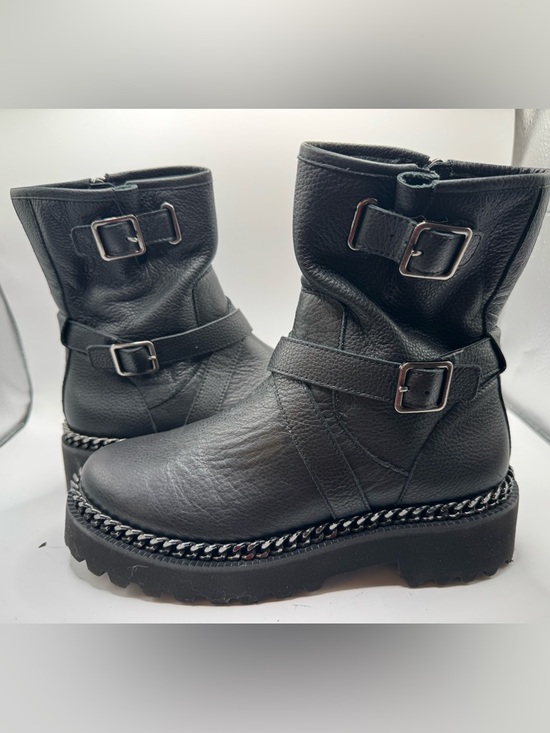 Vince Camuto Shoes - SOLD Vince Camuto Black Leather Chain Moto Boots Size 7